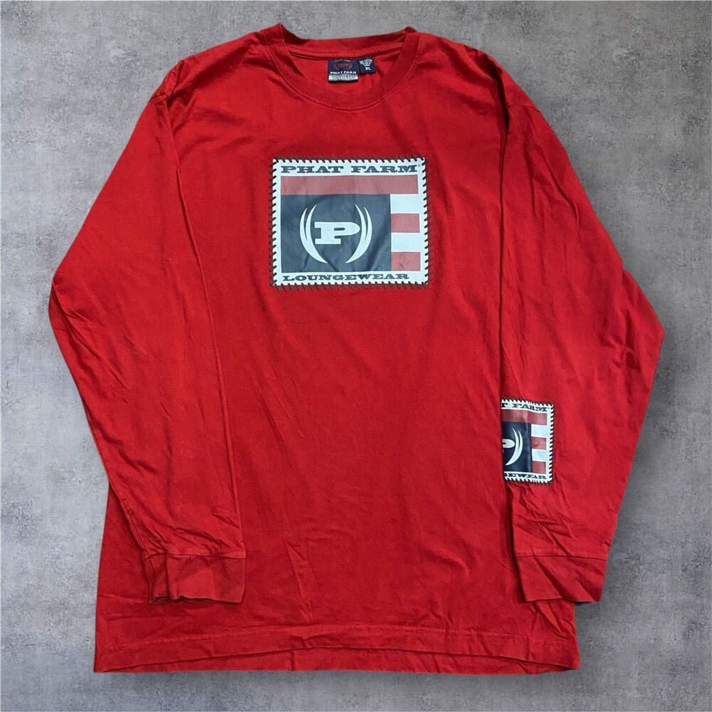 Phat Farm Loungewear Vintage Y2K Patch Logo L/S Red T-Shirt Men's Size XL